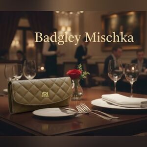 New! Badgley Mischka Long Wallet Clutch Taupe 8"×4"